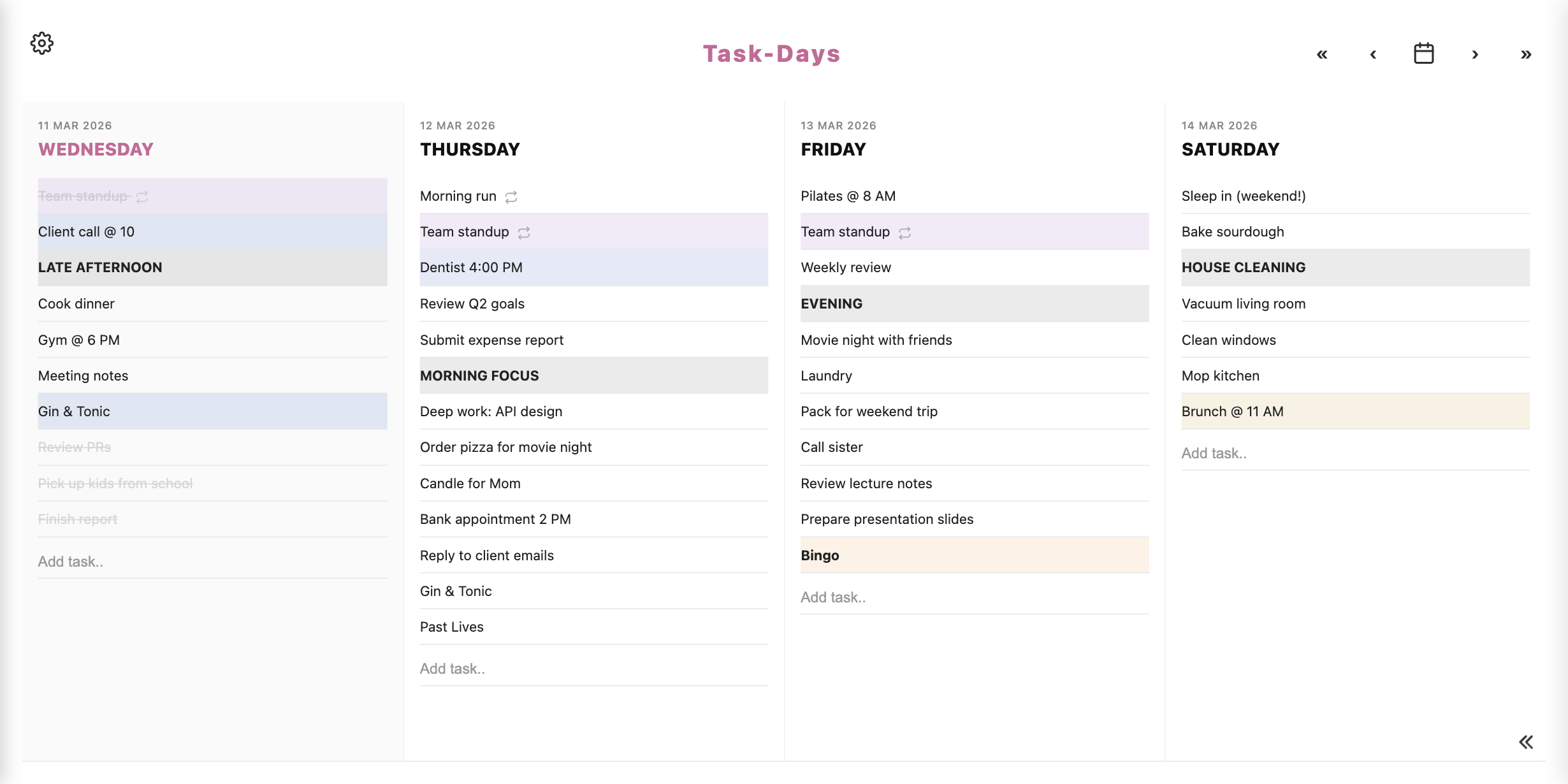 Peponi.to Focus or multi-day view