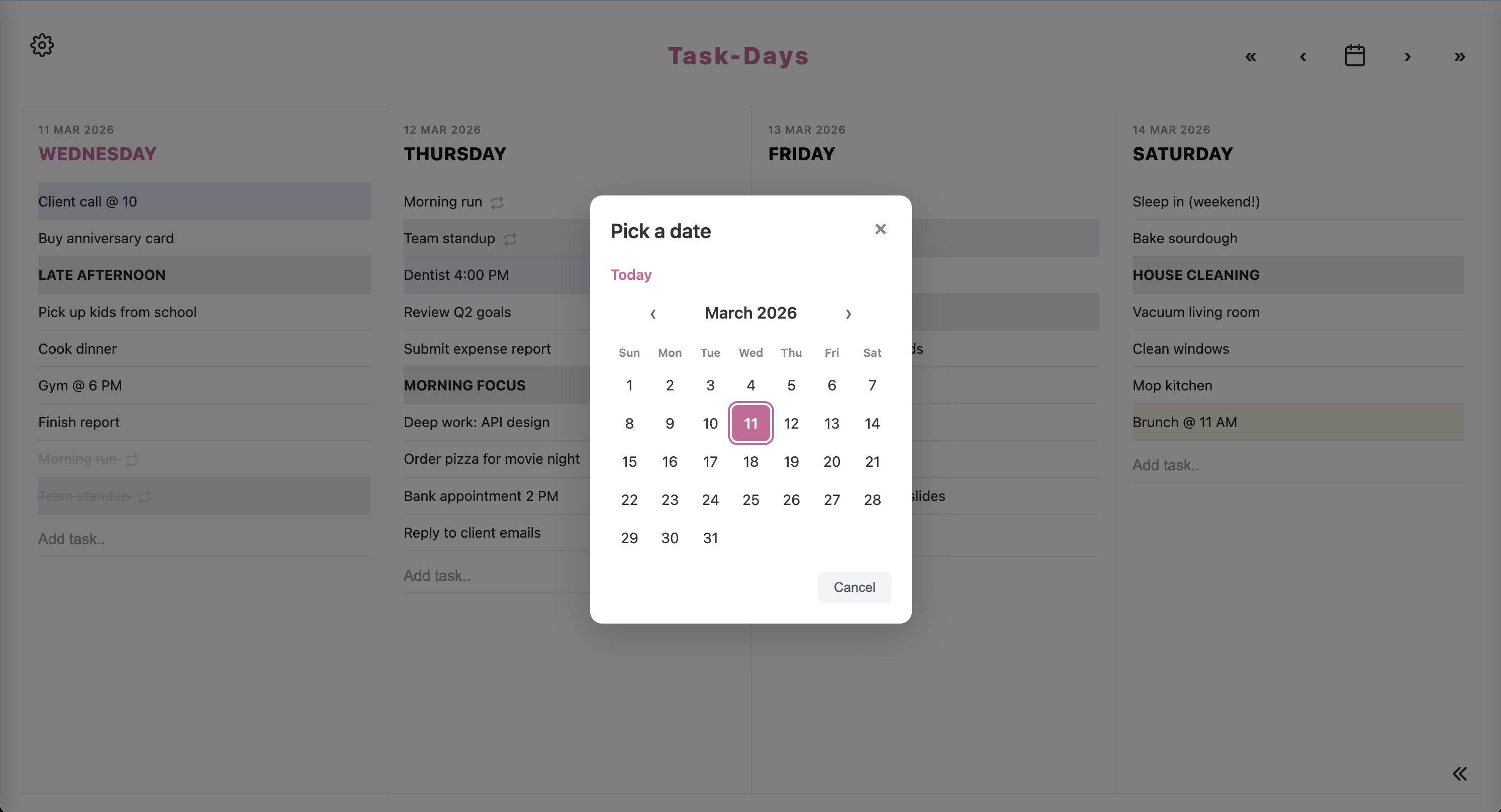 Date picker for scheduling tasks