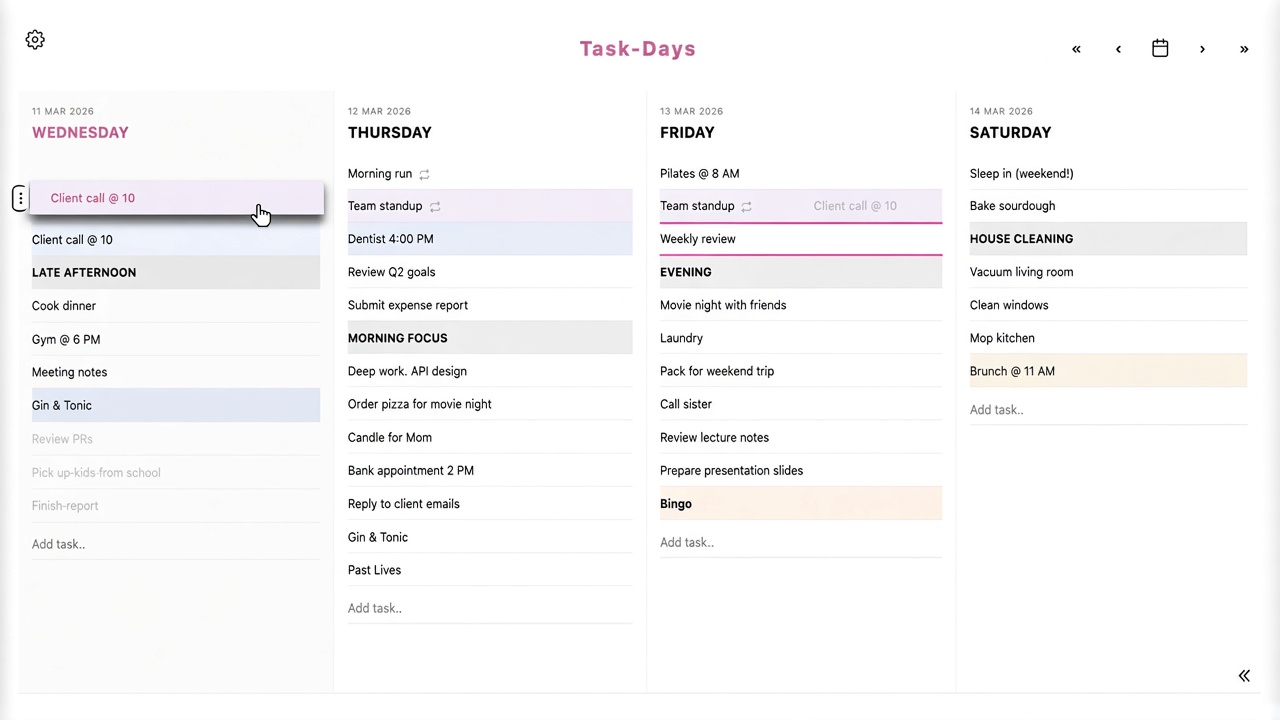 Dragging a task from one day onto another