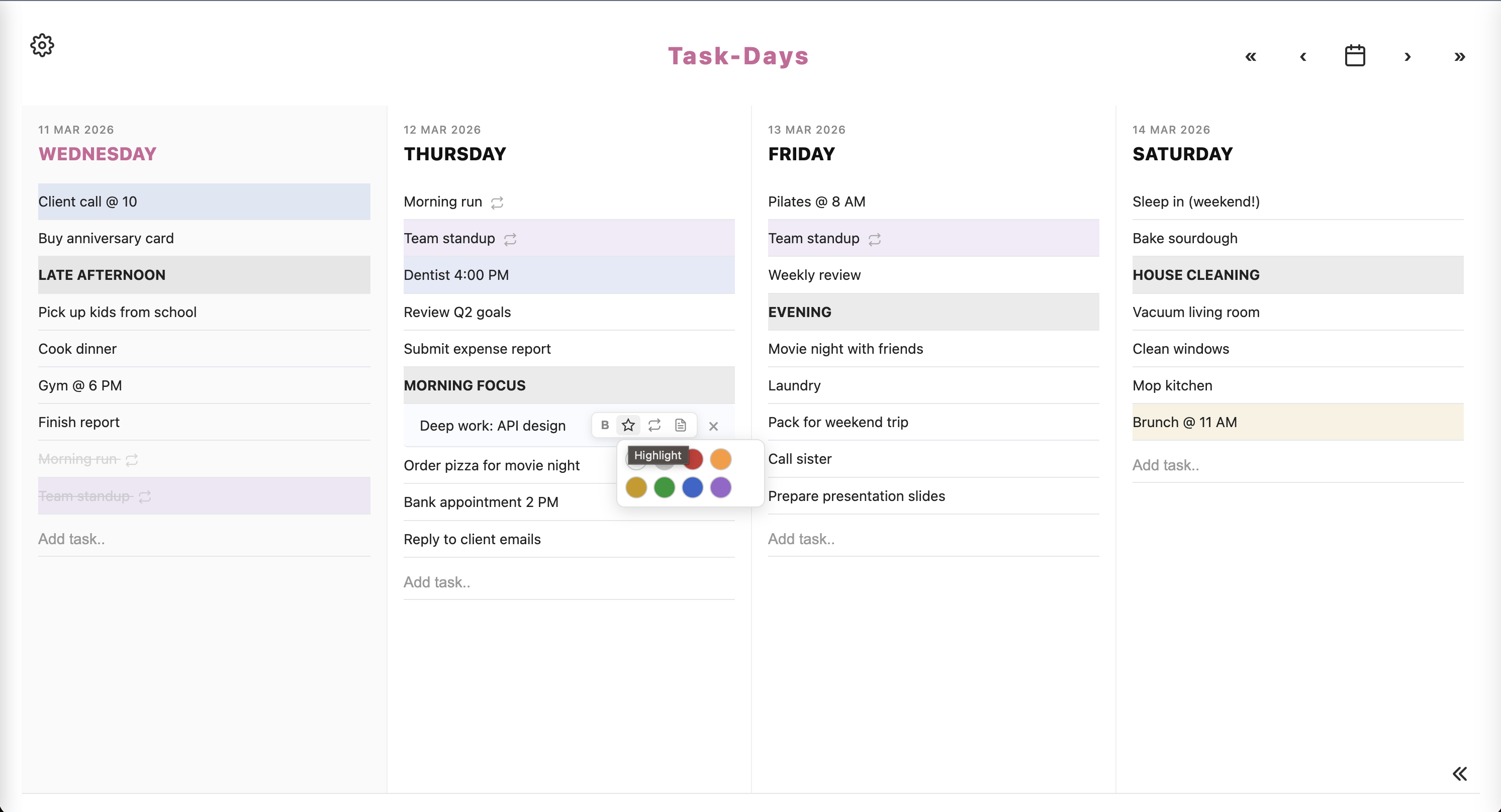 Highlighted task with full details visible