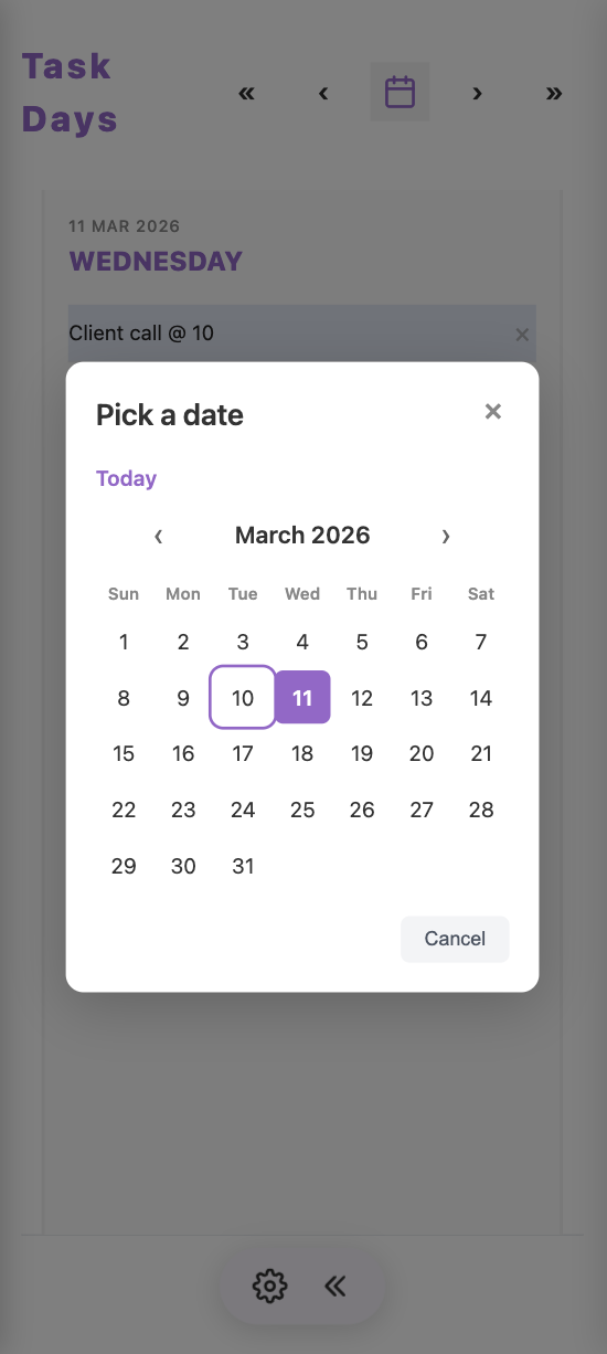 Mobile calendar view