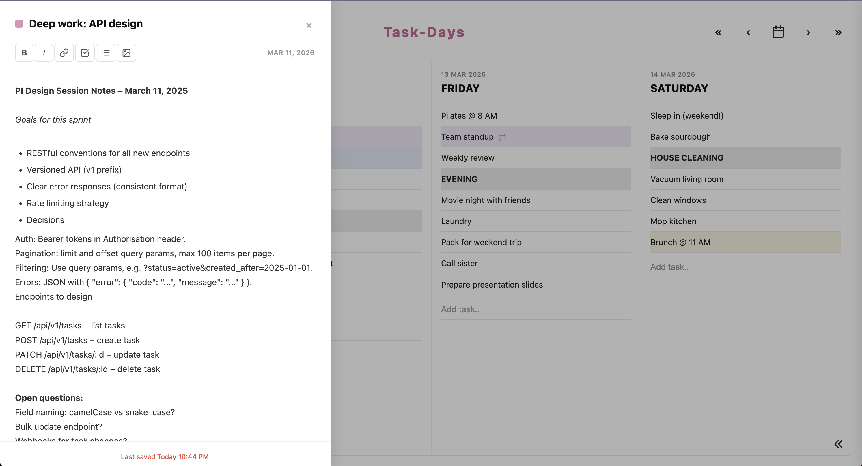 Task with notes expanded