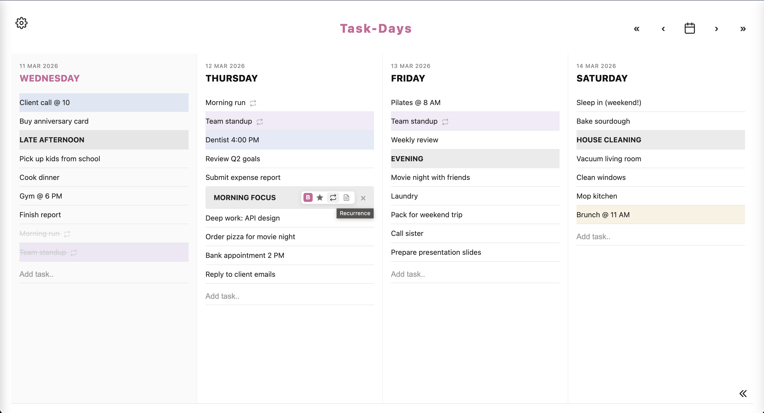Recurring task options